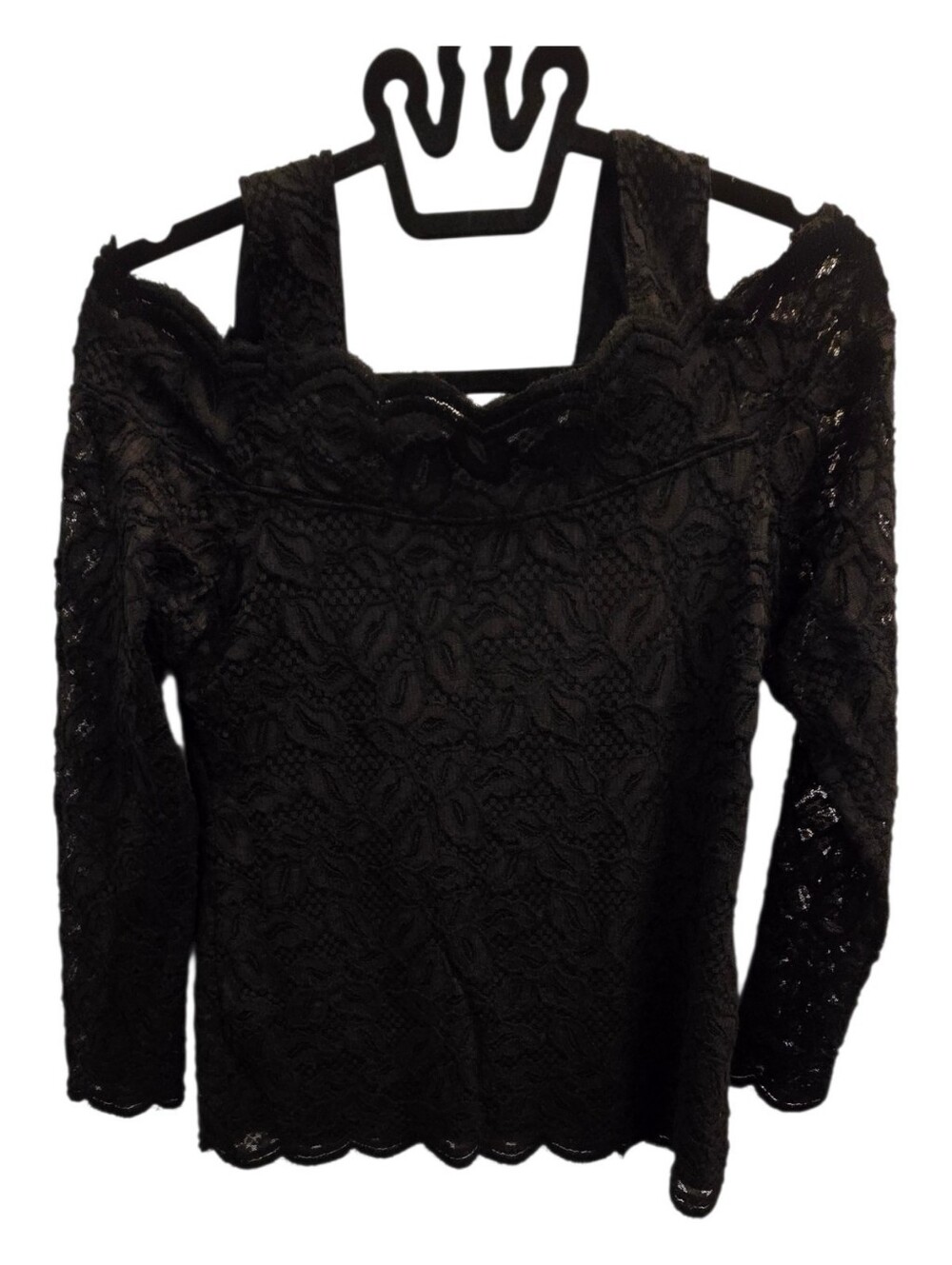 Chico's Laced Black Cut Out Long Sleeved Blouse Sz 0